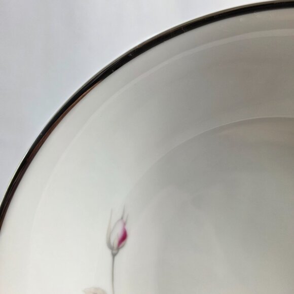 Seizan Fine China Lasting Rose 9 Inch Serving Bowl White Pink Roses Gray Leaves - Picture 7 of 15